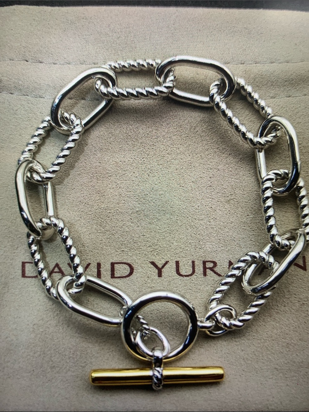 David Yurman Silver Bracelet with Gold Toggle Accent